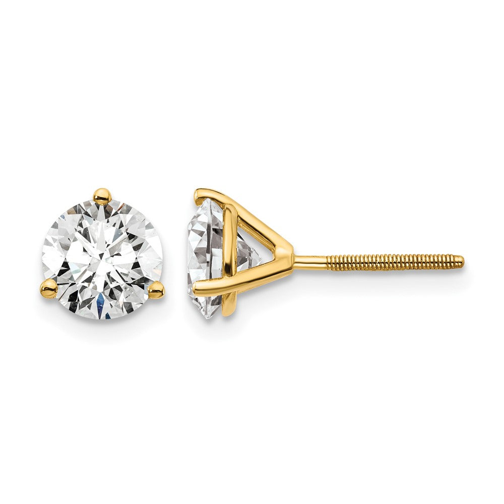 14K Yellow Gold 2 Ctw Certified Lab Grown Diamond Vs+ F+ Round 3 Prong Heavy Wt. Screwback Stud Earrings