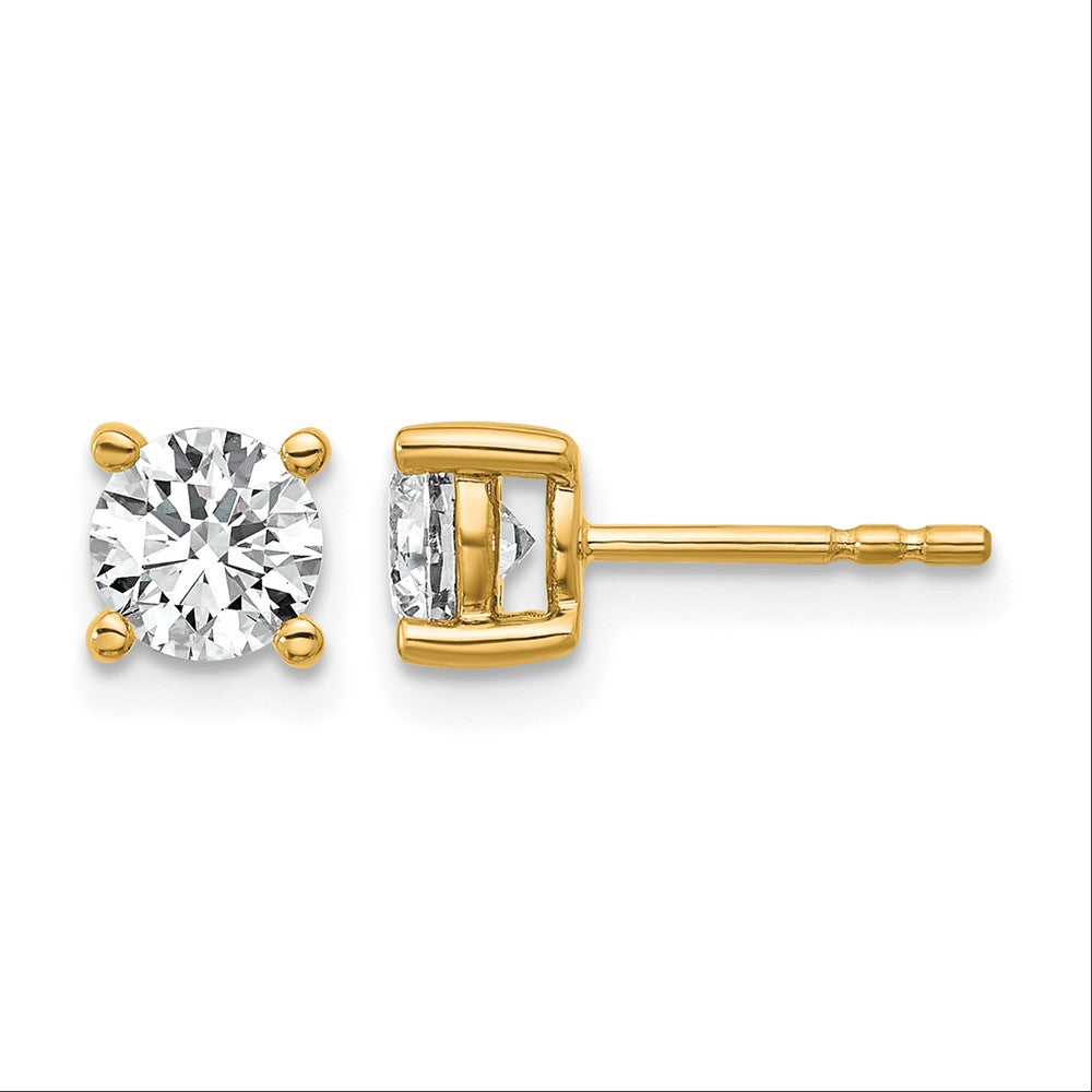 14K Yellow Gold 1 Ctw Lab Grown Diamond Vs+ F+ Round 4 Prong Heavy Wt. Stud Earrings