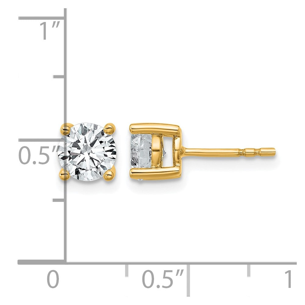14K Yellow Gold 1 1/2 Ctw Lab Grown Diamond Vs+ F+ Round 4 Prong Heavy Wt. Stud Earrings