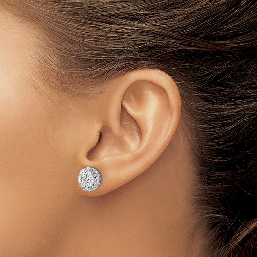 14k White Gold 1 Ct. Lab Grown Diamond VS/SI+ G+ Complete Round and Marquise Halo Post Earrings