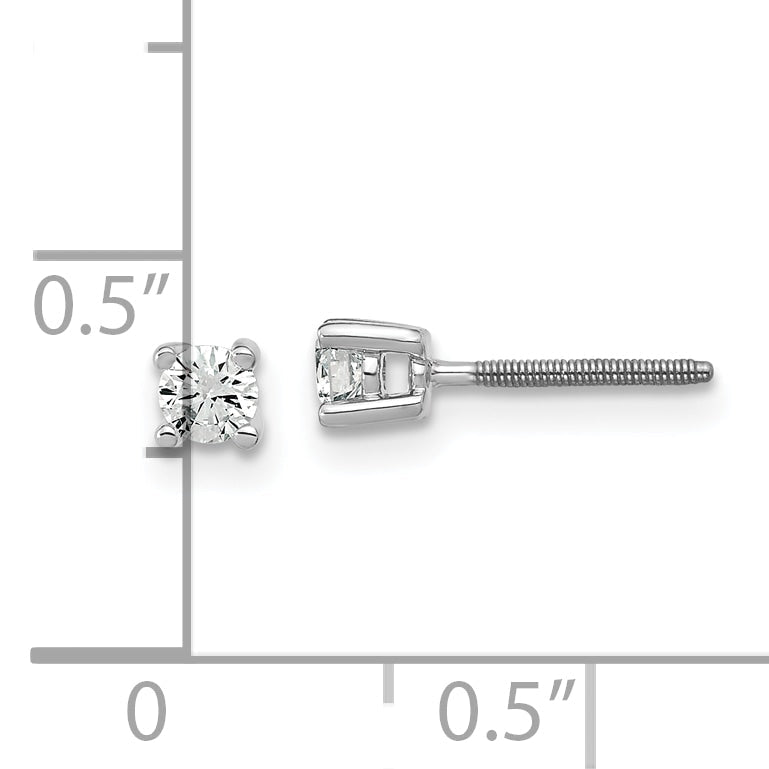 14K White Gold 1/5 Ctw Lab Grown Diamond Vs+ F+ Round 4 Prong Heavy Wt. Screwback Stud Earrings