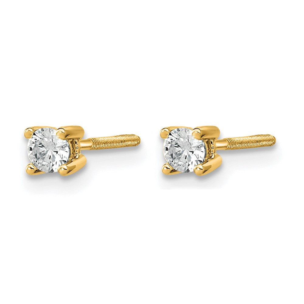 14K Yellow Gold 1/5 Ctw Lab Grown Diamond Vs+ F+ Round 4 Prong Heavy Wt. Screwback Stud Earrings