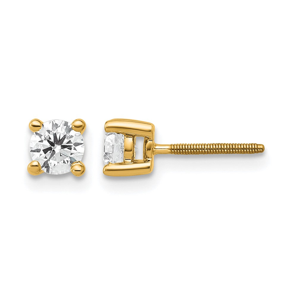 14K Yellow Gold 1/2 Ctw Lab Grown Diamond Vs+ F+ Round 4 Prong Heavy Wt. Screwback Stud Earrings