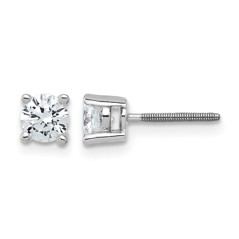 14K White Gold 3/4 Ctw Lab Grown Diamond Vs+ F+ Round 4 Prong Heavy Wt. Screwback Stud Earrings