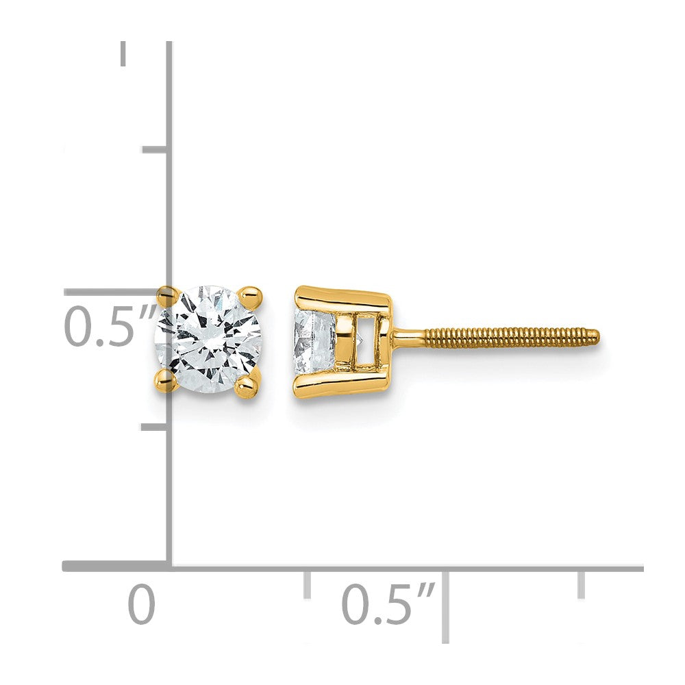 14K Yellow Gold 3/4 Ctw Lab Grown Diamond Vs+ F+ Round 4 Prong Heavy Wt. Screwback Stud Earrings