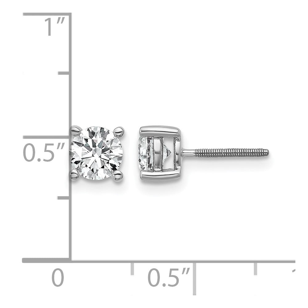 14K White Gold 1 Ctw Lab Grown Diamond Vs+ F+ Round 4 Prong Heavy Wt. Screwback Stud Earrings