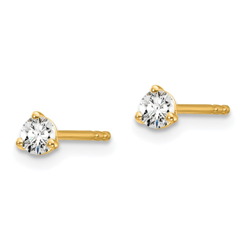 14K Yellow Gold 1/5 Ctw Lab Grown Diamond Vs+ F+ Round 3 Prong Heavy Wt. Stud Earrings