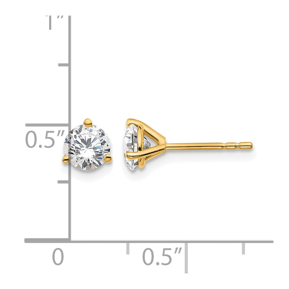 14K Yellow Gold 1 1/4 Ctw Lab Grown Diamond Vs+ F+ Round 3 Prong Heavy Wt. Stud Earrings