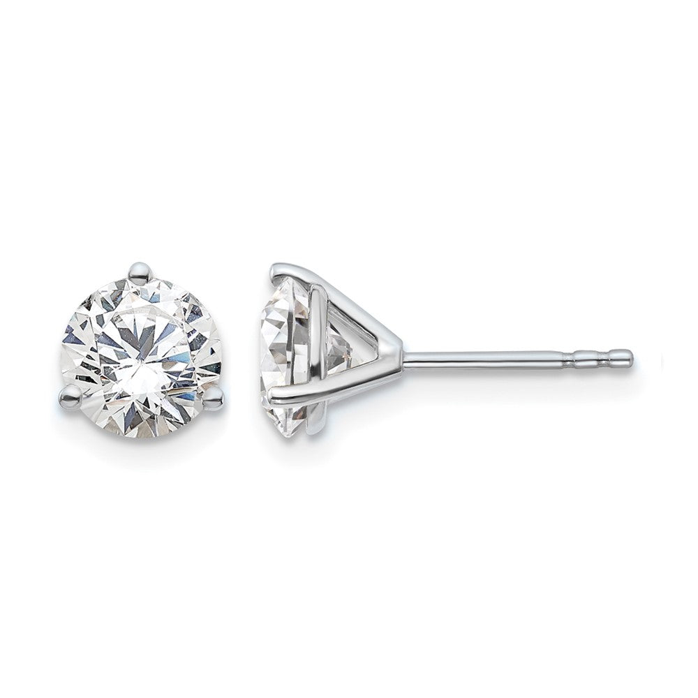 14K White Gold 1 1/2 Ctw Lab Grown Diamond Vs+ F+ Round 3 Prong Heavy Wt. Stud Earrings