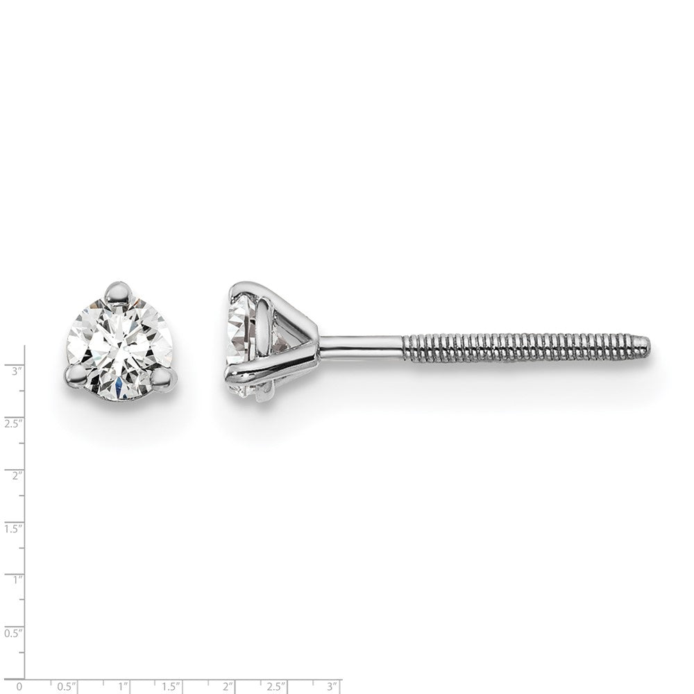 14K White Gold 1/5 Ctw Lab Grown Diamond Vs+ F+ Round 3 Prong Heavy Wt. Screwback Stud Earrings