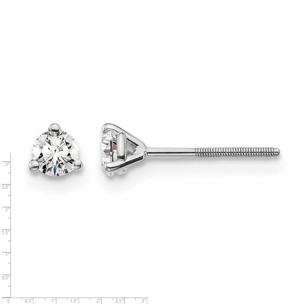 14K White Gold 1/4 Ctw Lab Grown Diamond Vs+ F+ Round 3 Prong Heavy Wt. Screwback Stud Earrings