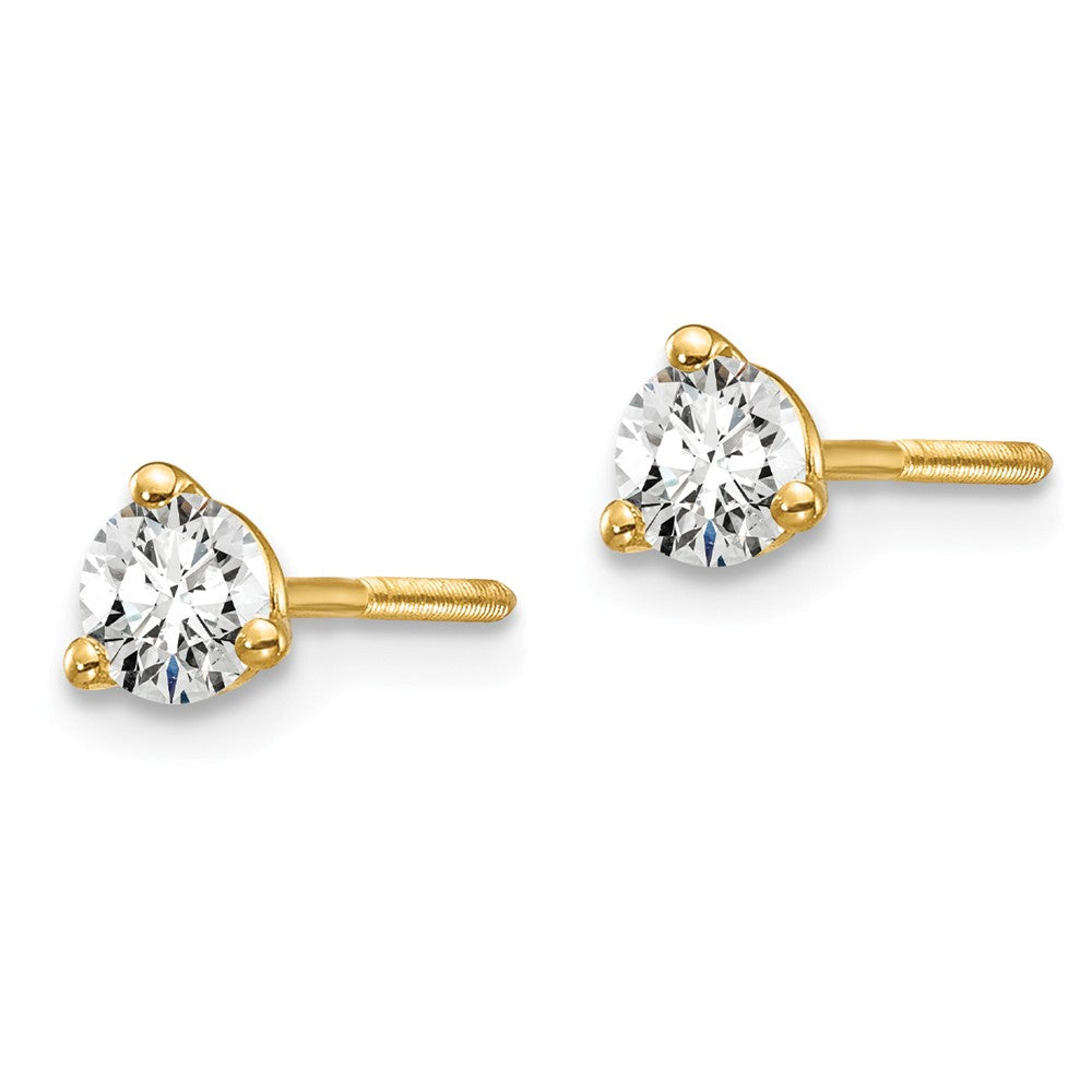 14K Yellow Gold 1/3 Ctw Lab Grown Diamond Vs+ F+ Round 3 Prong Heavy Wt. Screwback Stud Earrings