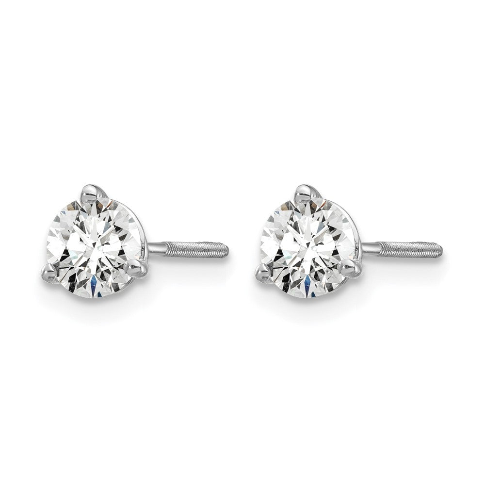 14K White Gold 2/3 Ctw Lab Grown Diamond Vs+ F+ Round 3 Prong Heavy Wt. Screwback Stud Earrings