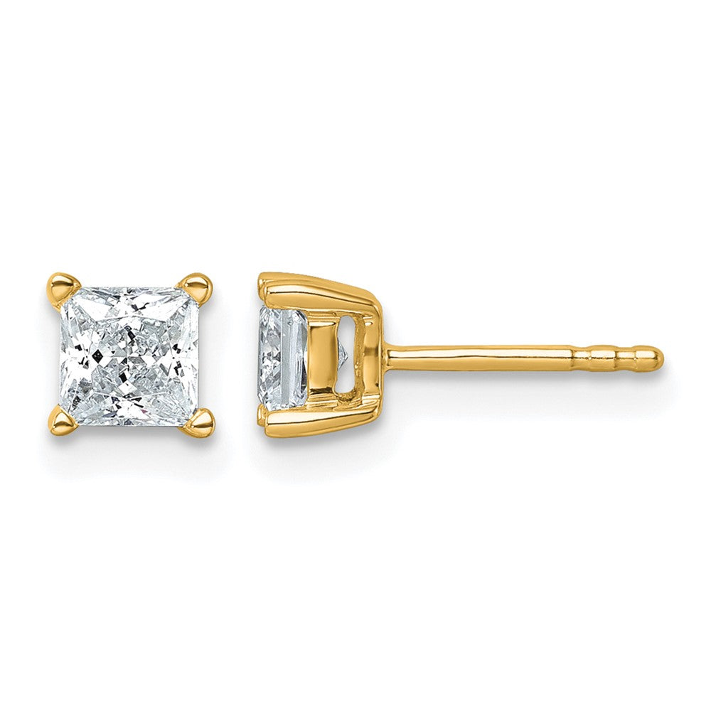 14k Yellow Gold 1 Ct. Lab Grown Diamond VS/SI+ G+ Princess Four Prong Stud Post Earrings