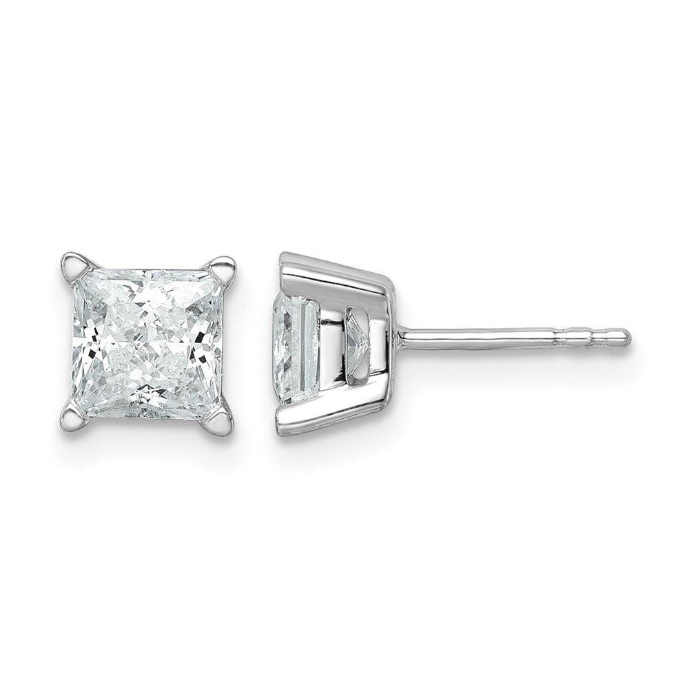 14K White Gold 2 Ctw Lab Grown Diamond Vs+ F+ Princess 4 Prong Heavy Wt. Stud Earrings