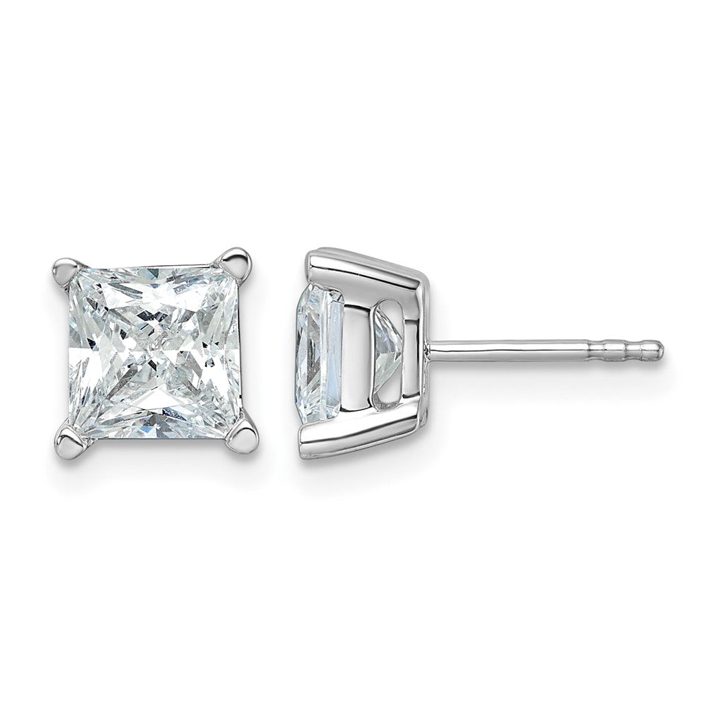14K White Gold 4 Ctw Certified Lab Grown Diamond Vs+ F+ Princess Prong Heavy Wt. Stud Earrings