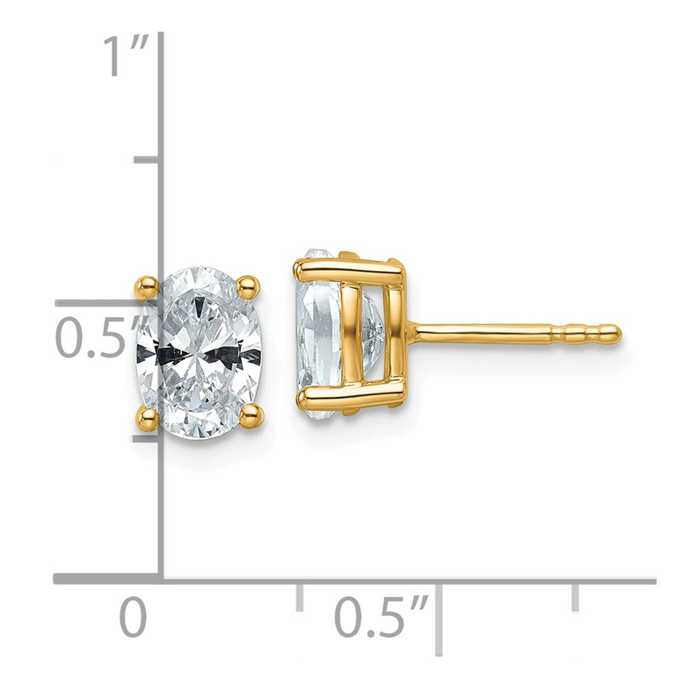 14K Yellow Gold 1 1/2 Ctw Lab Grown Diamond Vs+ F+ Oval 4 Prong Heavy Wt. Stud Earrings