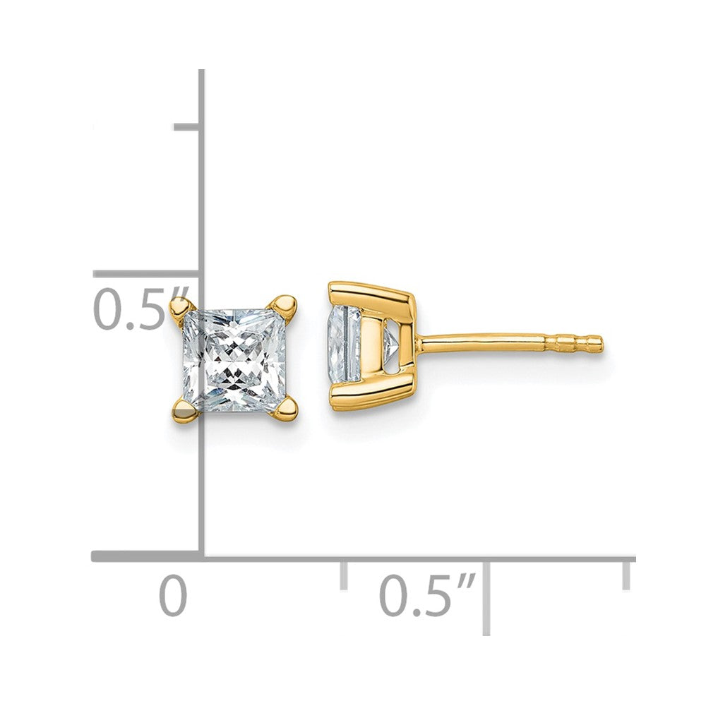 14K Yellow Gold 1 1/2 Ctw Lab Grown Diamond Vs+ F+ Princess 4 Prong Heavy Wt. Stud Earrings