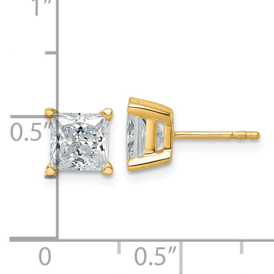 14K Yellow Gold 3 Ctw Lab Grown Diamond Vs+ F+ Princess 4 Prong Heavy Wt. Stud Earrings