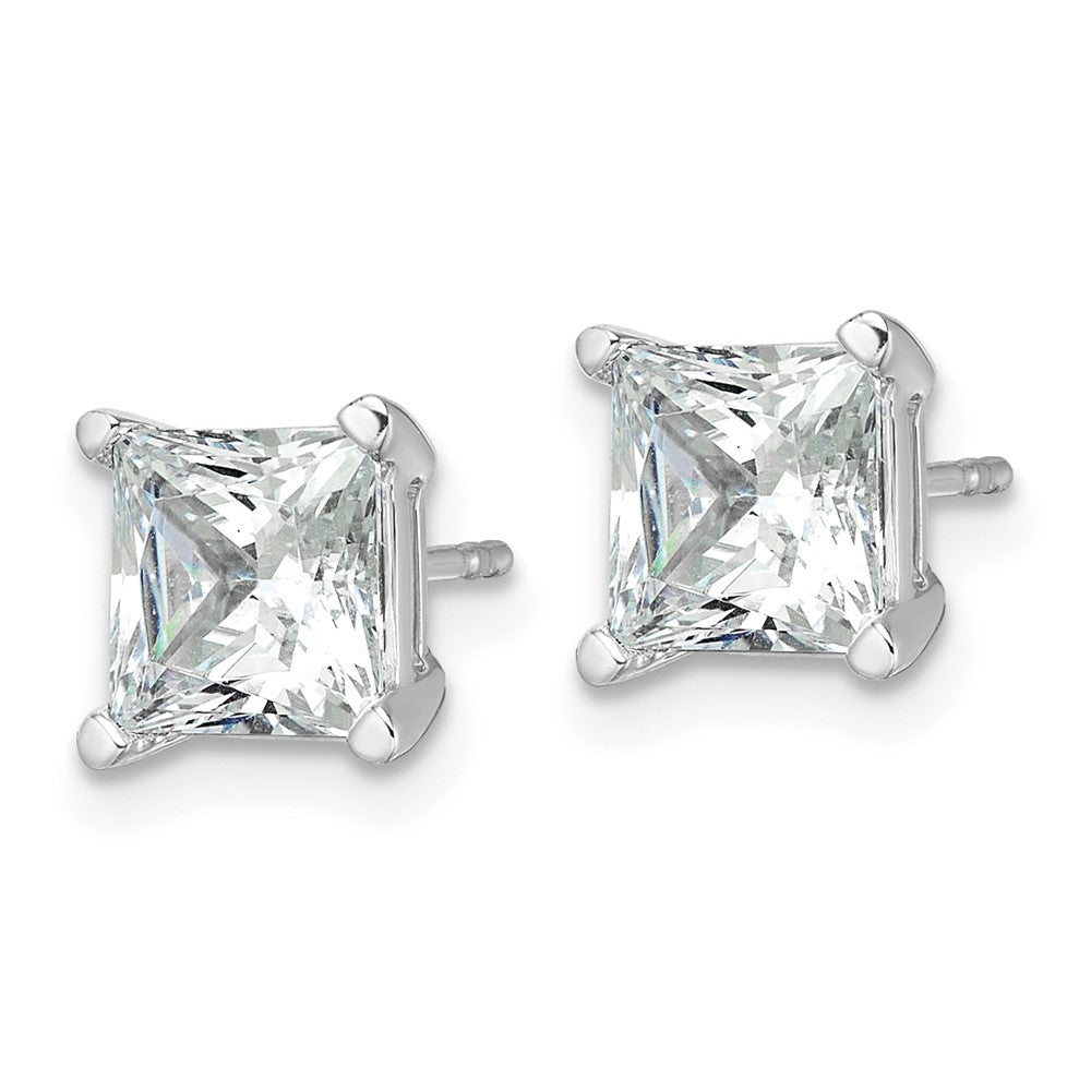 14K White Gold 4 Ctw Lab Grown Diamond Vs+ F+ Princess Prong Heavy Wt. Stud Earrings