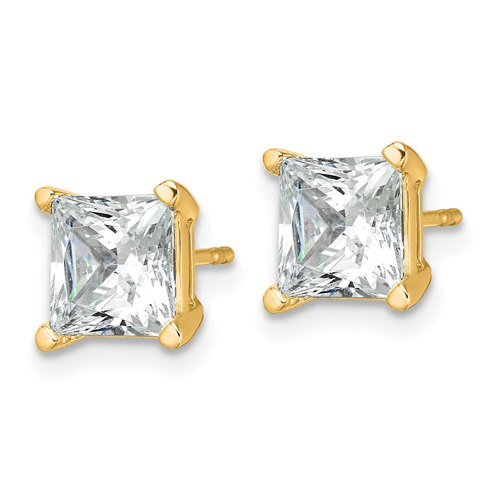 14K Yellow Gold 4 Ctw Lab Grown Diamond Vs+ F+ Princess Prong Heavy Wt. Stud Earrings