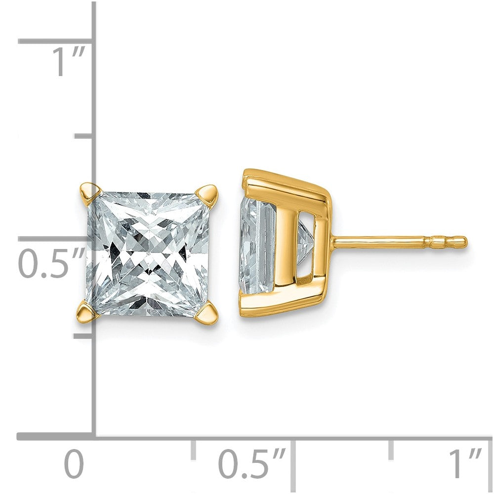 14K Yellow Gold 6 Ctw Lab Grown Diamond Vs+ F+ Princess 4 Prong Heavy Wt. Stud Earrings