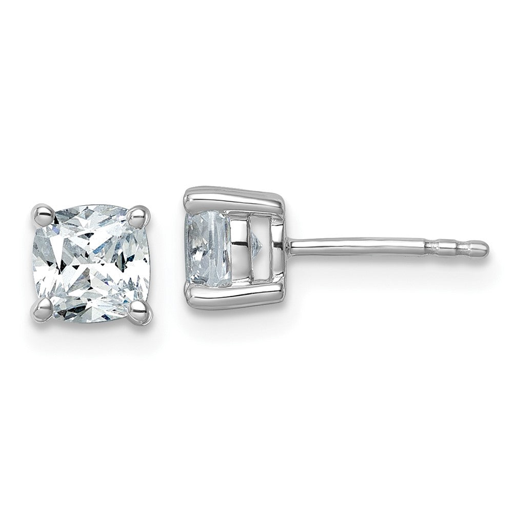 14K White Gold 1 1/2 Ctw Lab Grown Diamond Vs+ F+ Cushion 4 Prong Heavy Wt. Stud Earrings