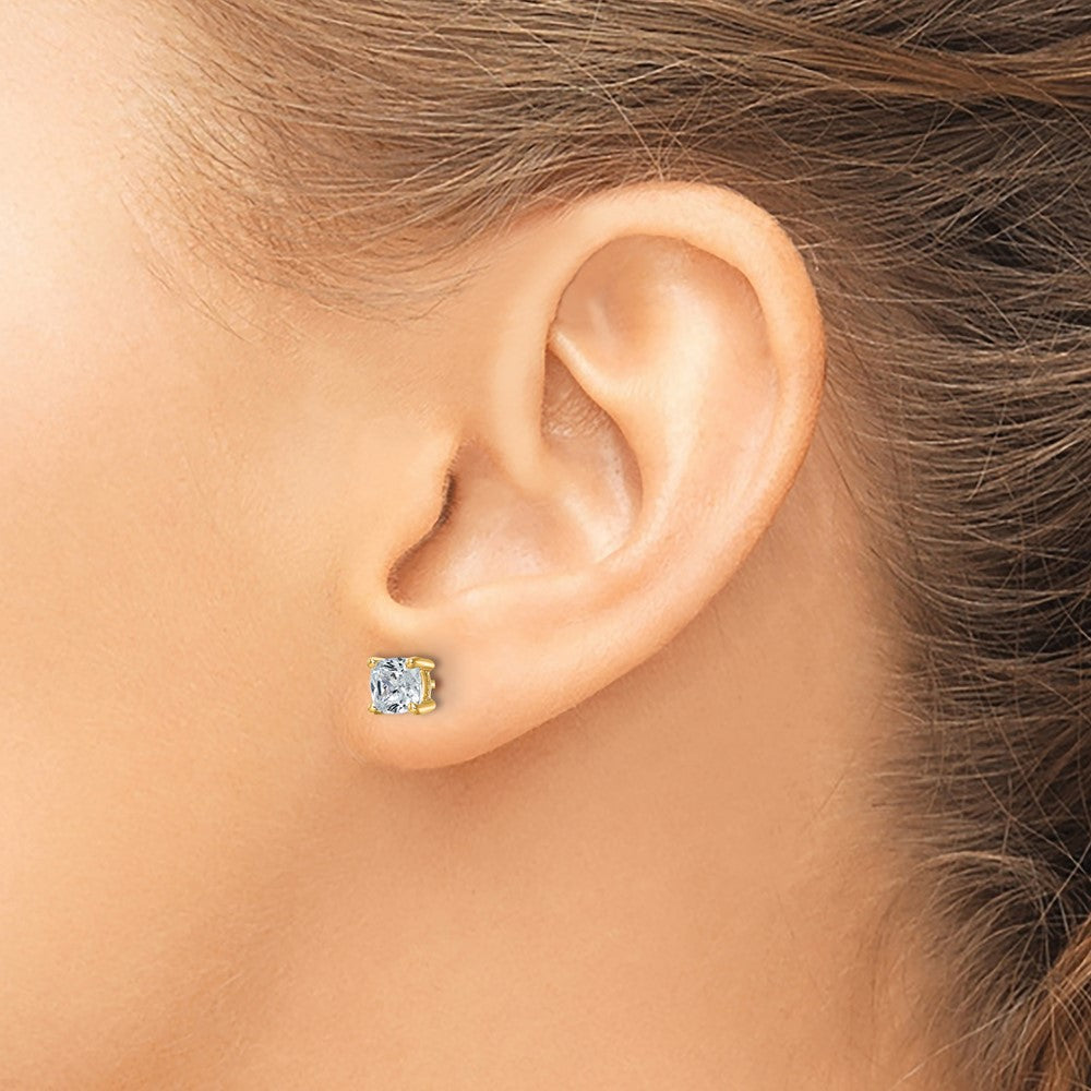 14K Yellow Gold 1 1/2 Ctw Lab Grown Diamond Vs+ F+ Cushion 4 Prong Heavy Wt. Stud Earrings