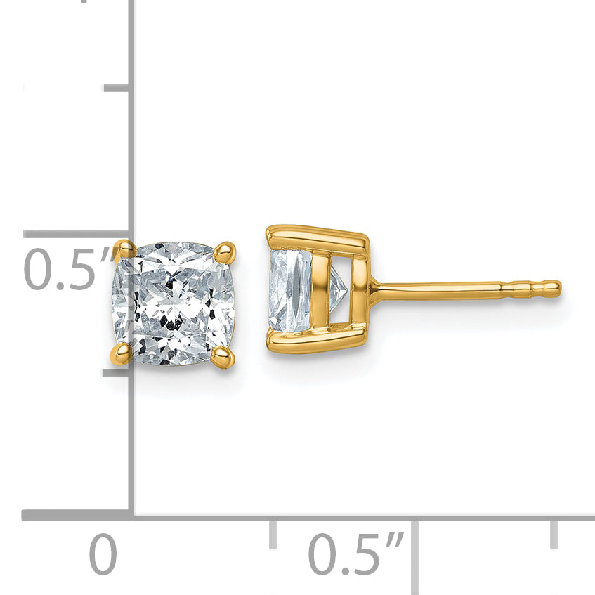 14K Yellow Gold 2 Ctw Lab Grown Diamond Vs+ F+ Cushion 4 Prong Heavy Wt. Stud Earrings