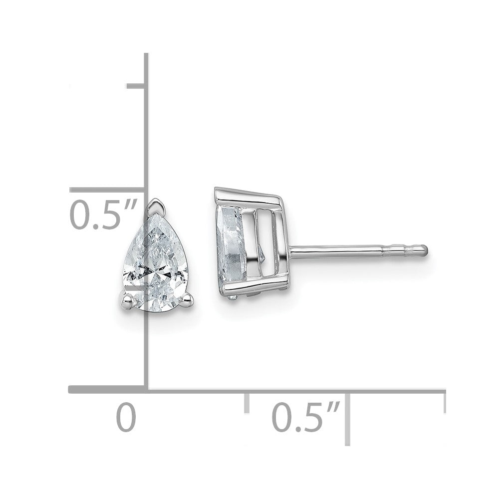 14K White Gold 1 Ctw Lab Grown Diamond Vs+ F+ Pear 4 Prong Heavy Wt. Stud Earrings