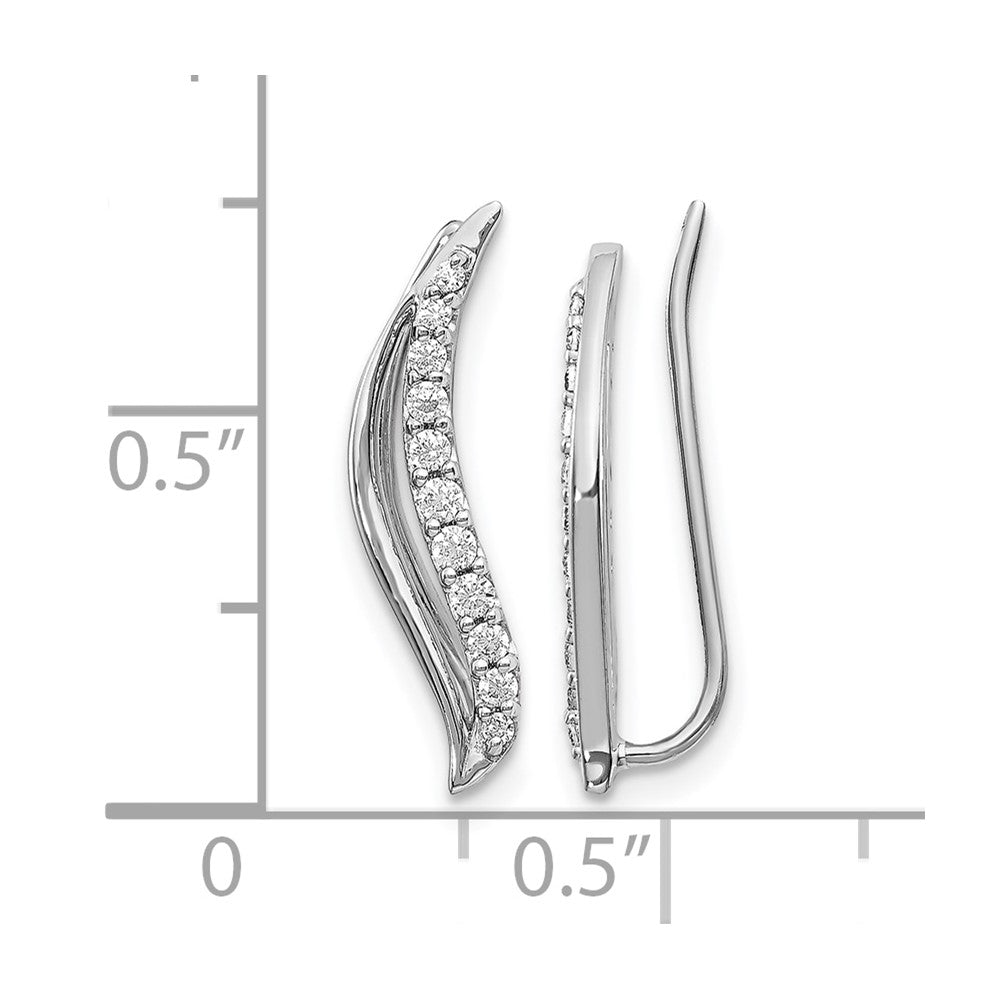 10K White Gold Diamond Wave Ear Climber Earrings