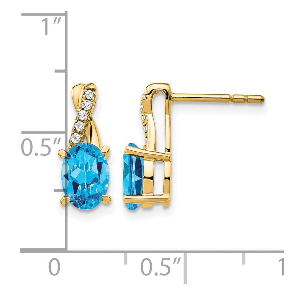 10K Yellow Gold Blue Topaz And Diamond Earrings