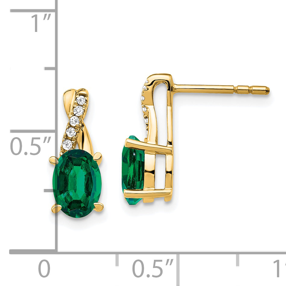 10K Yellow Gold Created Emerald And Diamond Earrings