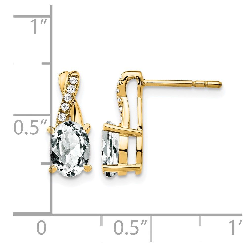 10K Yellow Gold White Topaz And Diamond Earrings