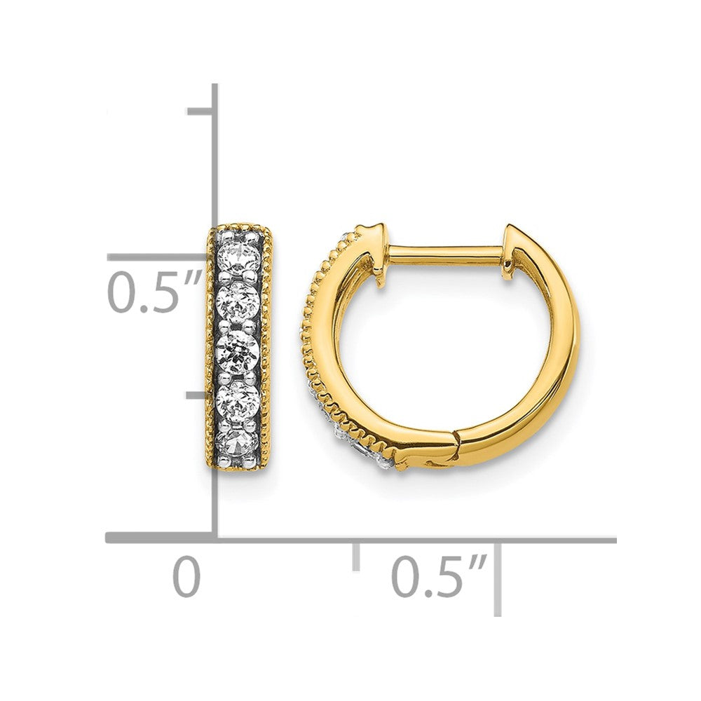 10K Yellow Gold Diamond Milgrain Hinged Hoop Earrings