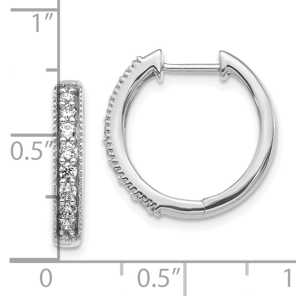 10K White Gold Diamond Milgrain Hinged Hoop Earrings