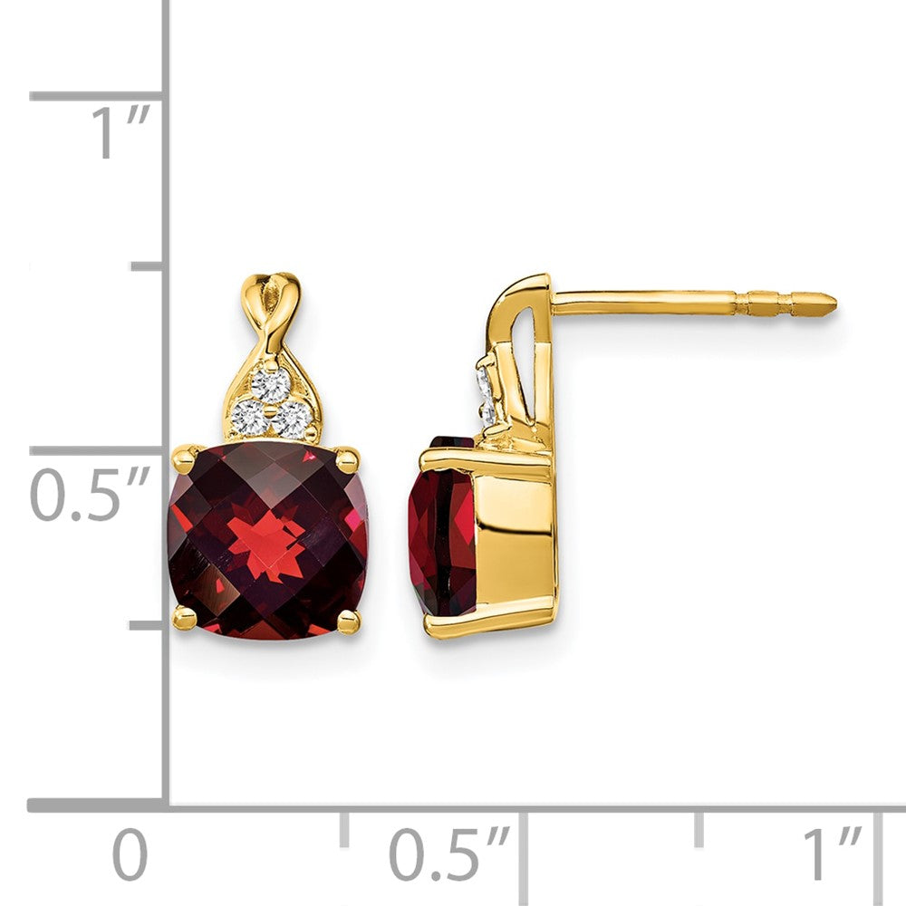 10K Yellow Gold Checkerboard Garnet And Diamond Earrings