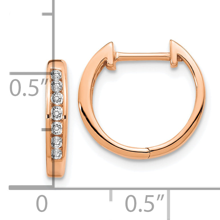 10K Rose Gold Polished Diamond Hinged Hoop Earrings