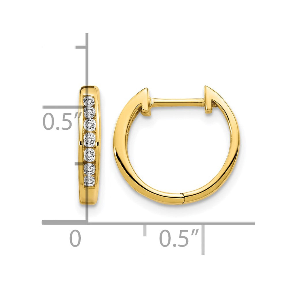 10K Yellow Gold Polished Diamond Hinged Hoop Earrings