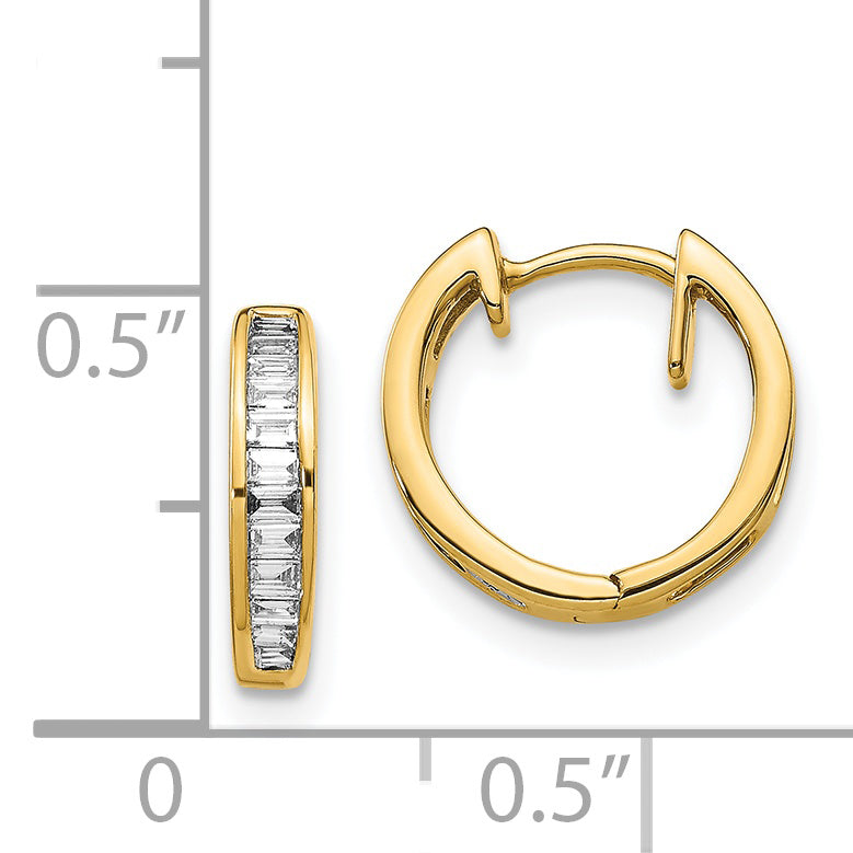 14K Yellow Gold Baguette Diamond Hinged Hoop Earrings
