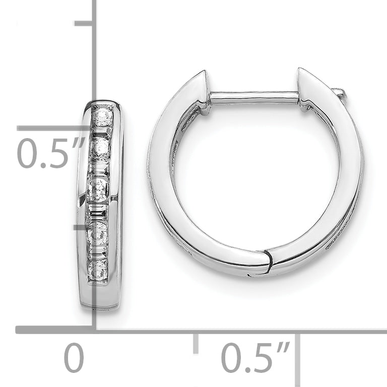 10K White Gold Round/Baguette Diamond Hinged Hoop Earrings