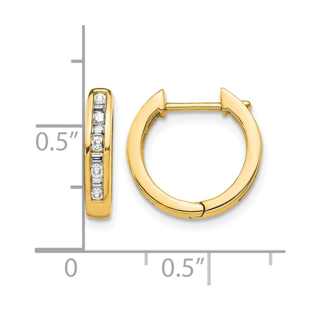 14K Yellow Gold Round/Baguette Diamond Hinged Hoop Earrings