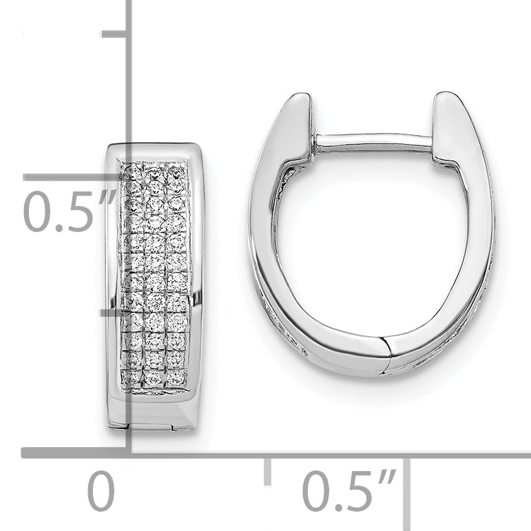 10K White Gold Diamond Small Hinged Oval Hoop Earrings