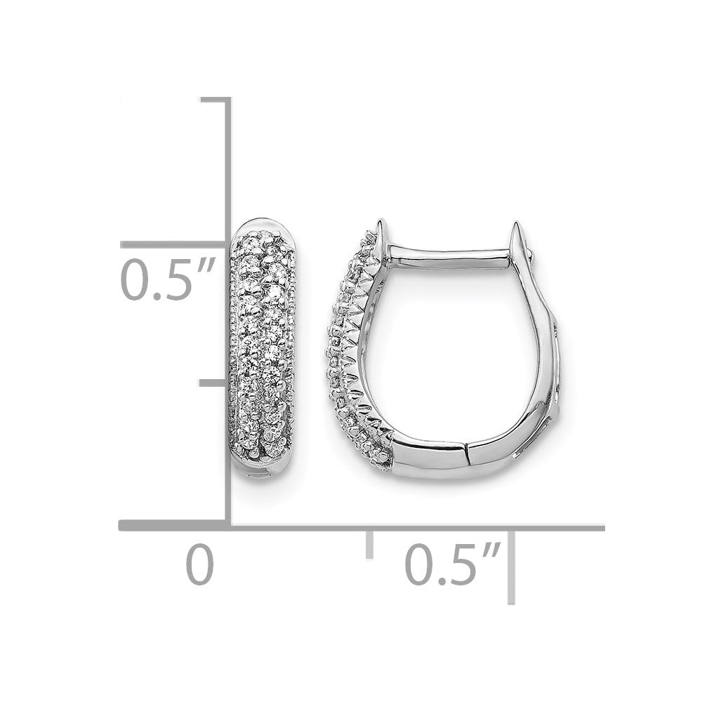 10K White Gold Polished Diamond Hinged Hoop Earrings
