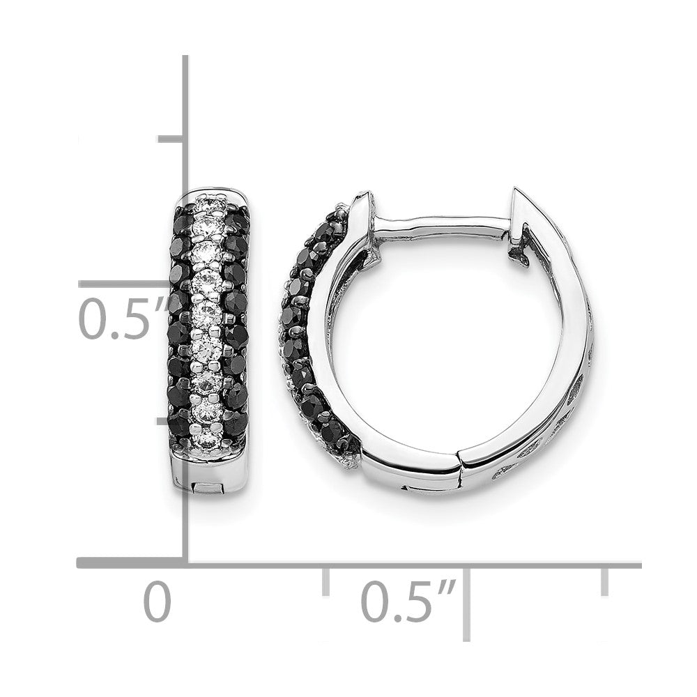 10K White Gold And Black Diamond Hinged Hoop Earrings