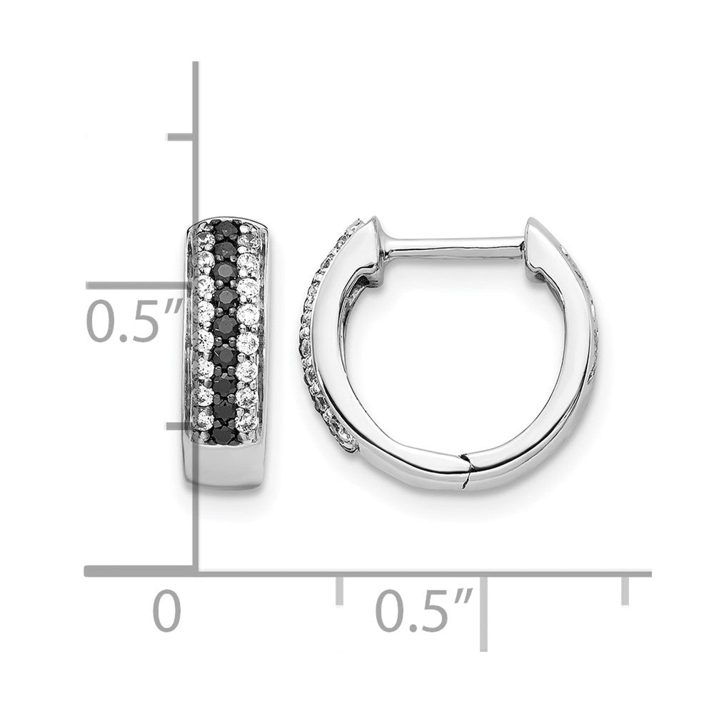 10K White Gold Black And Diamond Hinged Hoop Earrings