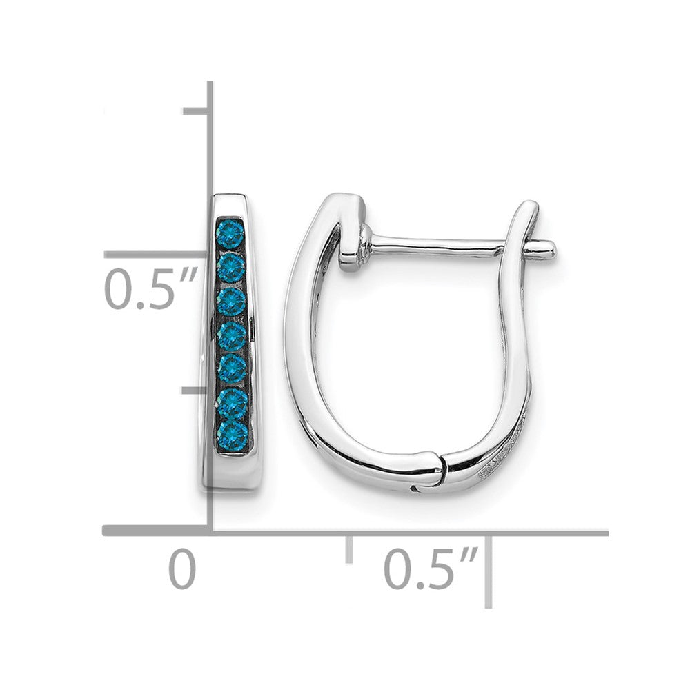 14K White Gold Blue Diamond 3mm Hinged Hoop Earrings