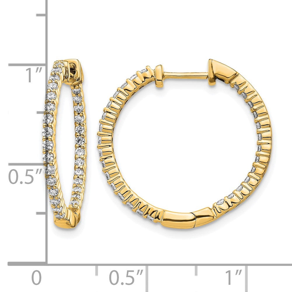 10K Yellow Gold Polished Diamond In/Out Hinged Hoop Earrings