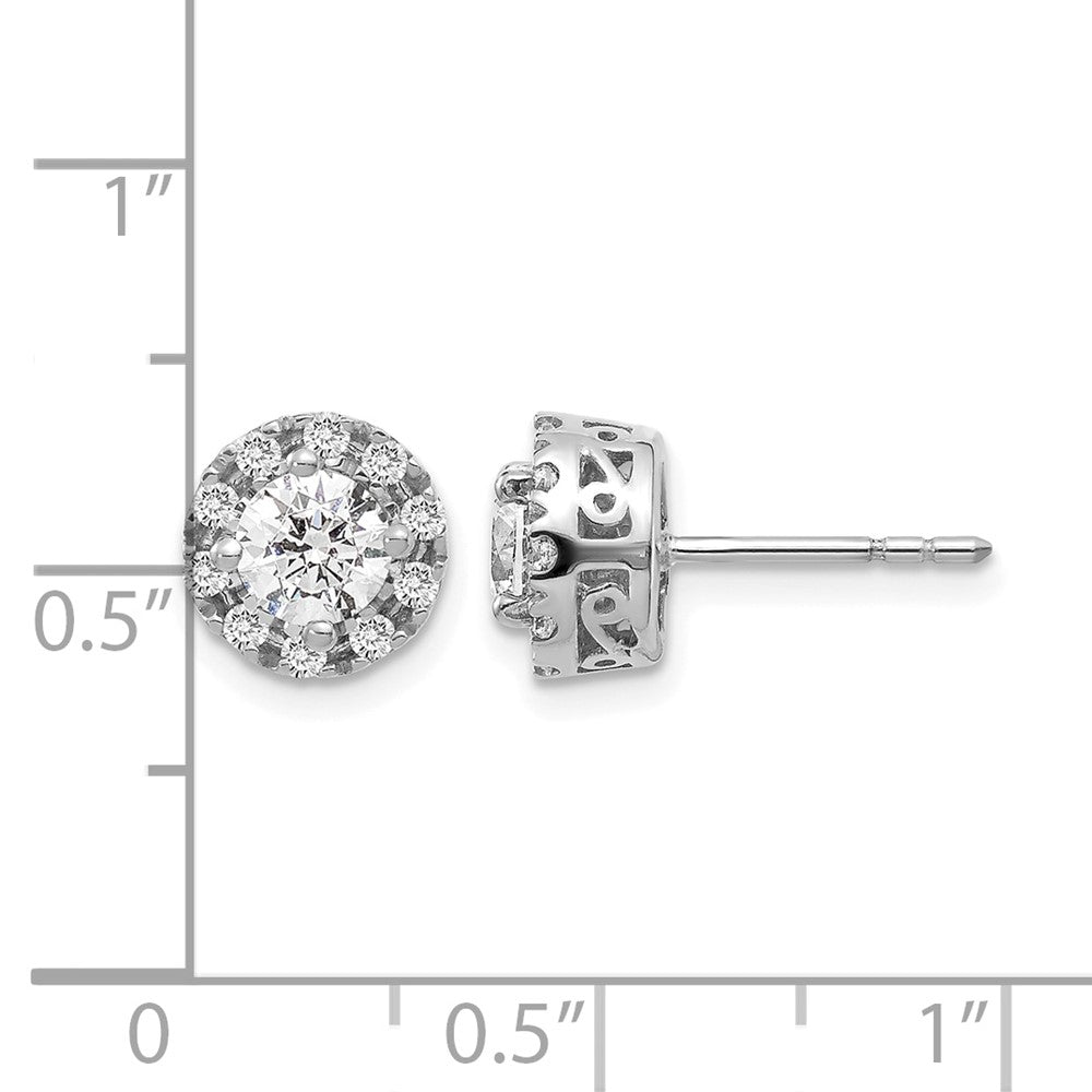 14k White Gold 1 Ct. Lab Grown Diamond VS/SI+ G+ Halo Post Earrings