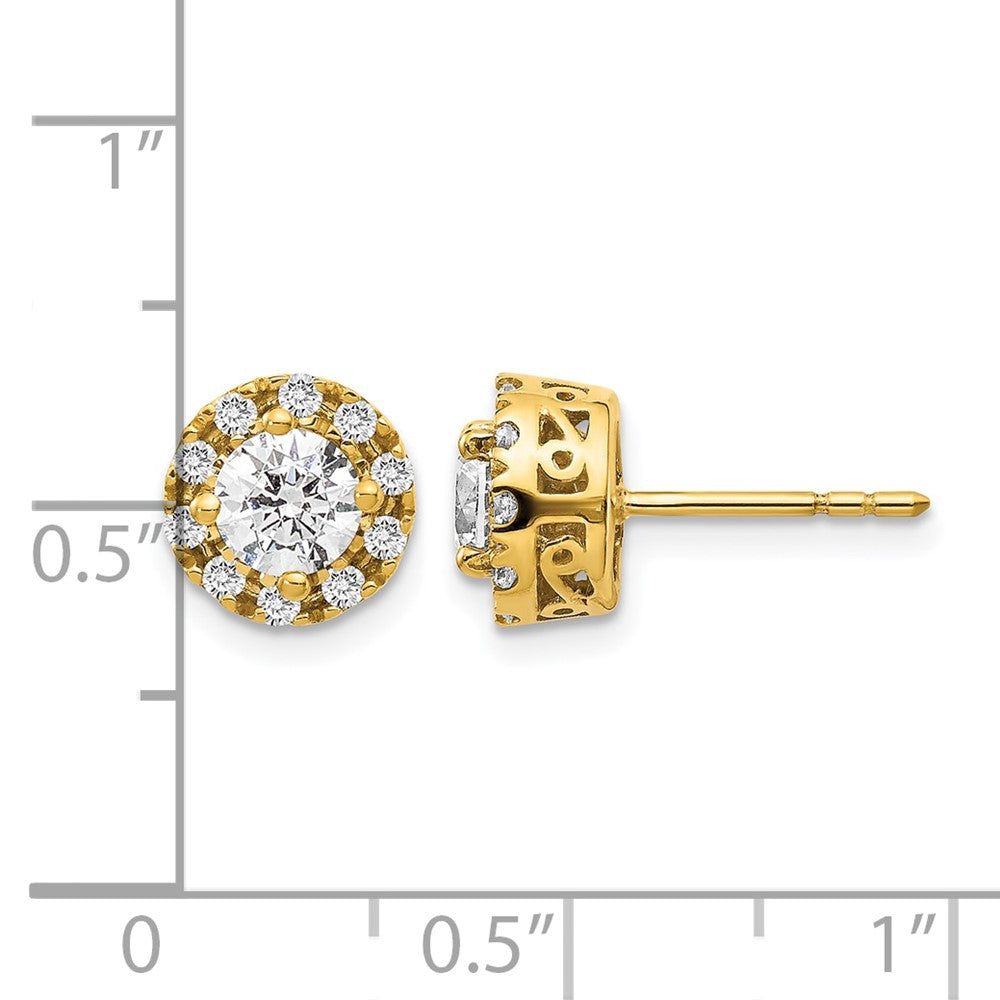 14k Yellow Gold White 1 Ct. Lab Grown Diamond VS/SI+ G+ Halo Post Earrings